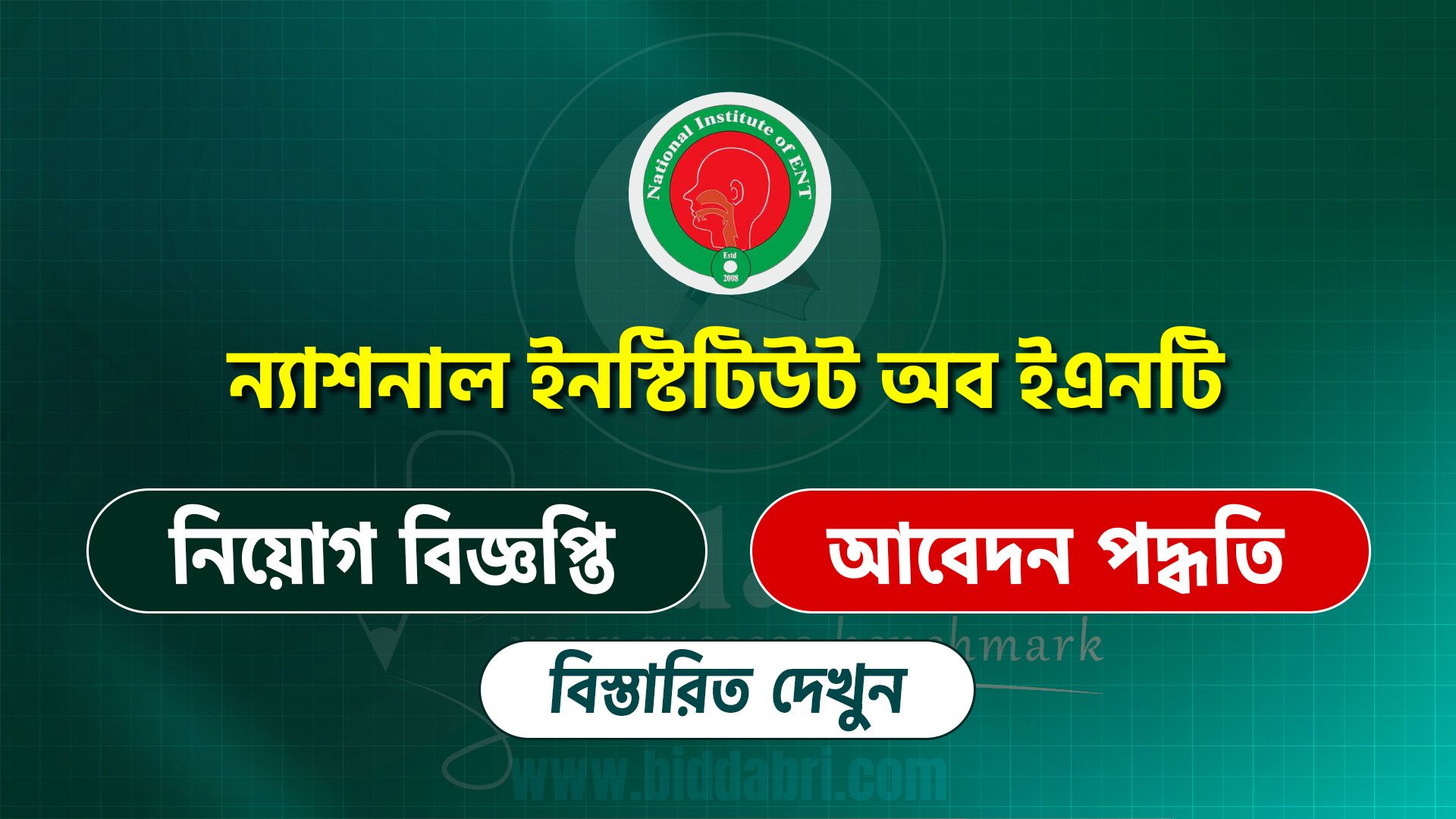 ন্যাশনাল ইনস্টিটিউট অব ইএনটি নিয়োগ বিজ্ঞপ্তি ২০২৫