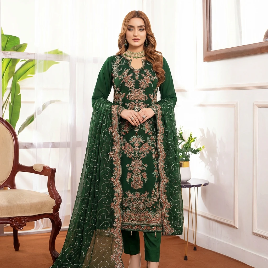 Emerald Royale – Luxury Embroidered 3-Piece Suit