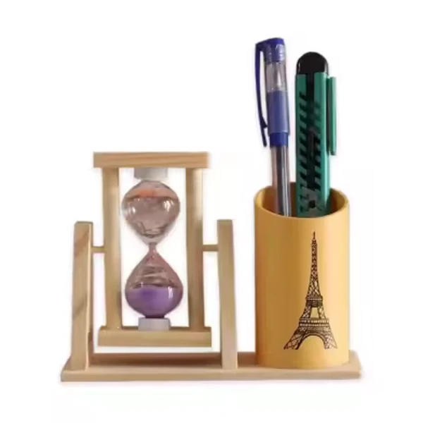 Beautiful Pen Stand with Hourglass Singel Timer Clock & Pen Holder For Home Office Desk Decor Student Stationery GlFT Item