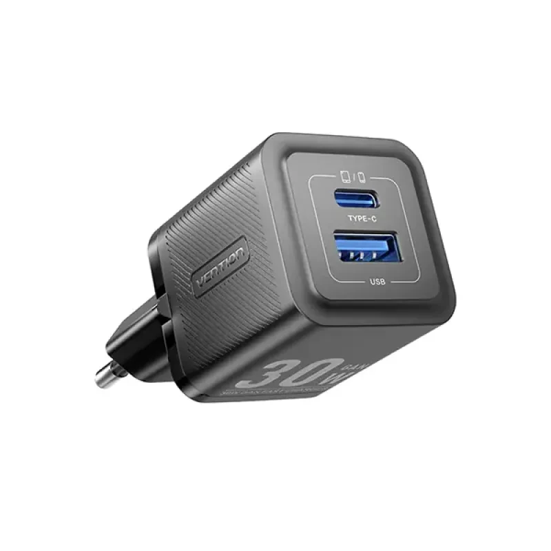 VENTION FEQB0-EU 30W 2-Port USB (C + A) GaN Charger - EU-Plug Black