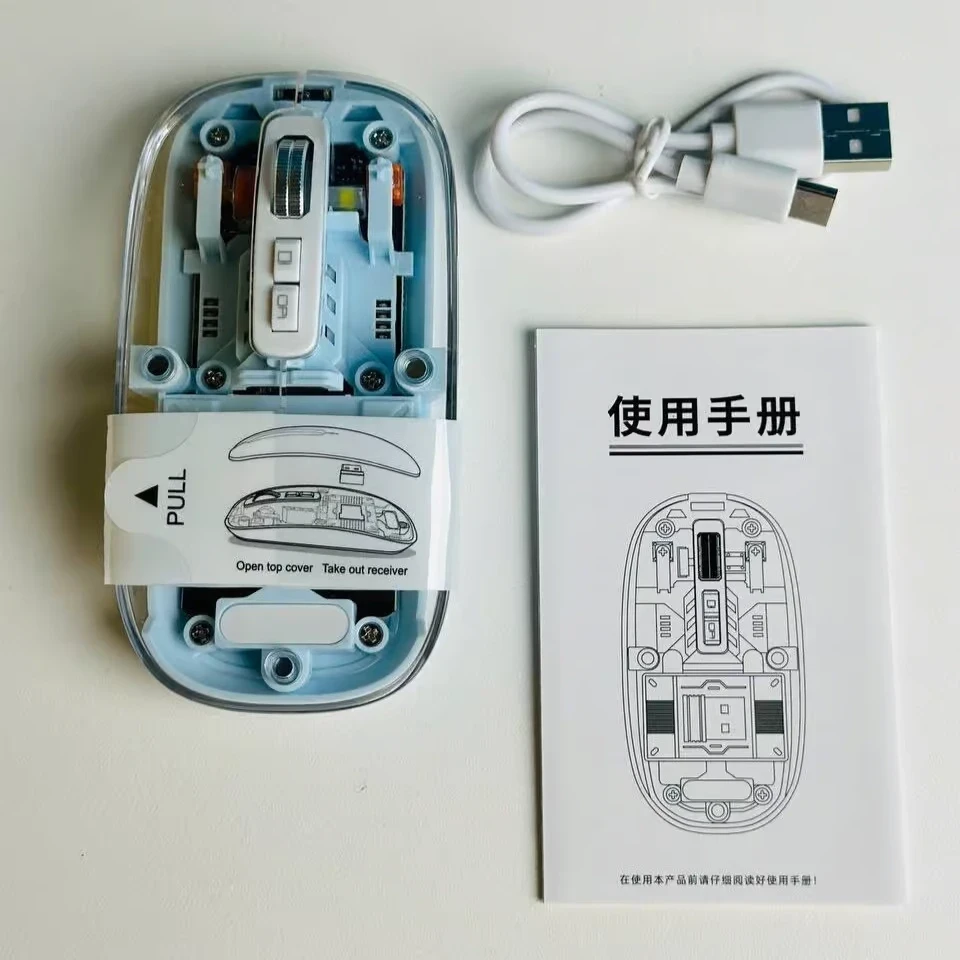 GearUP WM30 Transparent Crystal 2.4G + Bluetooth Magnetic Wireless Mouse- Blue Color