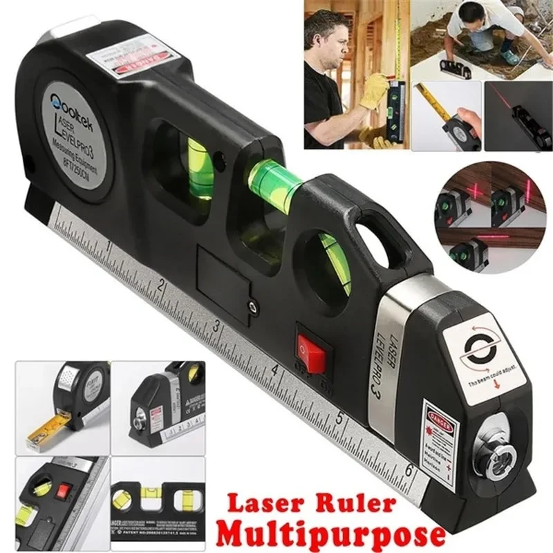 Multipurpose Laser Level Ruler – 3-in-1 Measuring Tool with Spirit Level
