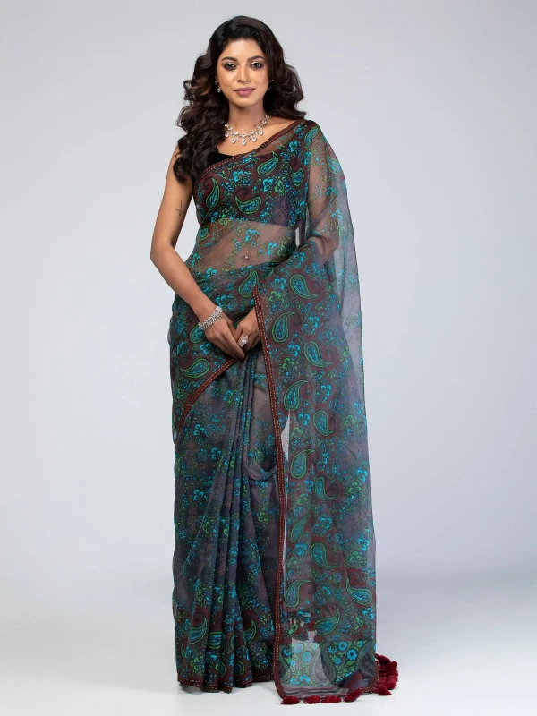 Midnight Blue Printed and Embroidered Muslin Saree Midnight Blue Printed and Embroidered Muslin Saree Midnight Blue Printed and Embroidered Muslin Saree  Midnight Blue Printed and Embroidered Muslin S