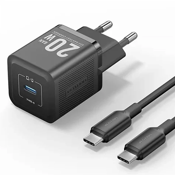 VENTION TZ-FEPB0-US-01 20W 1-Port USB-C GaN Charger with USB-C to USB-C Cable -US Plug