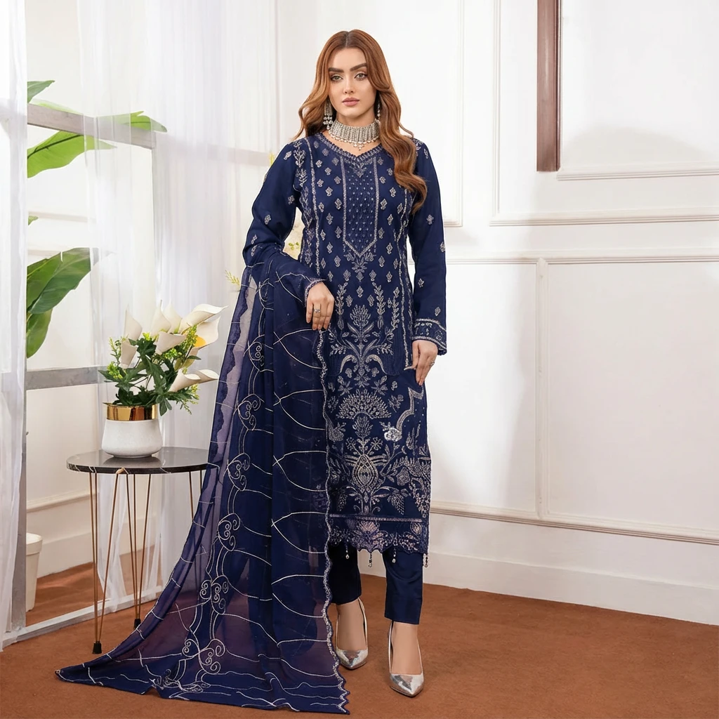 Midnight Aura – লাক্সারি এমব্রয়ডার্ড থ্রি পিস