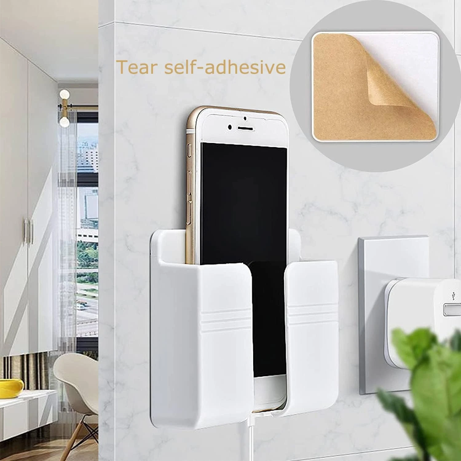 Wall Bracket Phone & Remote Holder – 5 Pcs Storage Box with Hooks for Home & Office